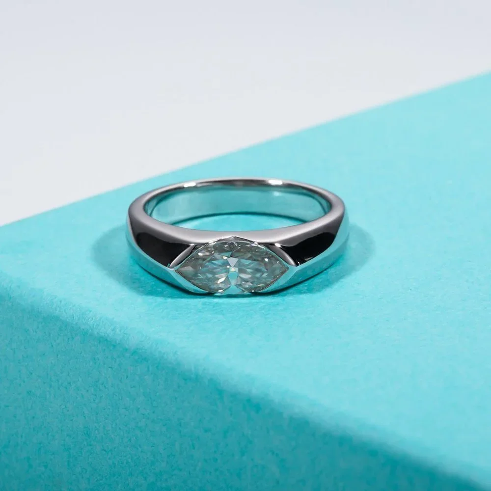 #Certified 1ct. t.w. Moissanite Diamond Unisex Marquis Cut Wedding Band Ring NEW - Picture 5 of 14